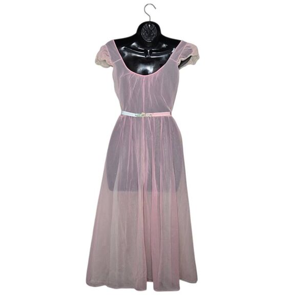 Luxite by Holeproof Vintage 50s Pink Sheer Nightgown Embroidered Babydoll Size S - Picture 3 of 4